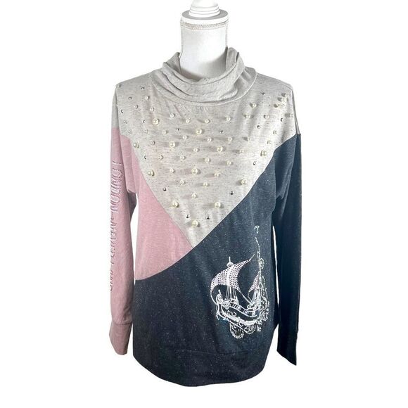 Rare! Disney Parks Peter pans London to Neverland Embellished Turtleneck Top - Picture 1 of 11